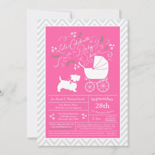 Schotse Terrier Dog Baby shower Roze Meisje Kaart (Voorkant)