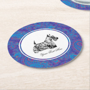 Schotse Terrier en Paisley personaliseren Ronde Kartonnen Onderzetter