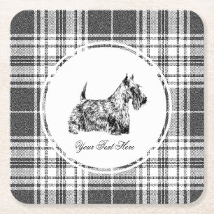 Schotse Terrier en Plaid Personaliseren Vierkante Kartonnen Onderzetter