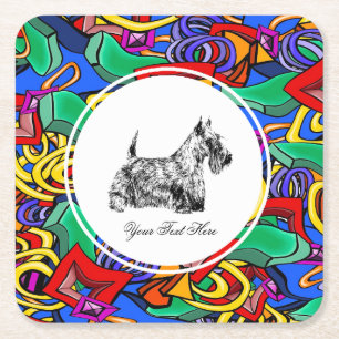 Schotse Terrier en Pop Art Vierkante Kartonnen Onderzetter