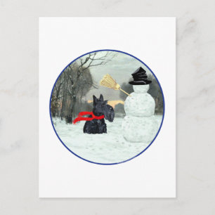 Schotse Terrier en Sneeuwman Briefkaart