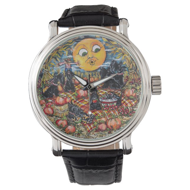Schotse Terrier Halloween Picknick Horloge (Voorkant)