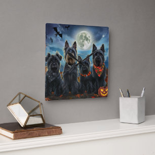 Schotse terriër Halloween Spooky Vierkante Klok