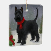 Schotse Terriër Hond in Sneeuw Kerstmis Keramisch Ornament (Rechts)