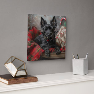 Schotse Terrier Hond Kerst Feestelijk Vierkante Klok