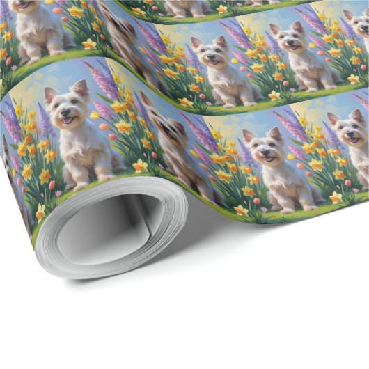 Schotse Terrier Hond Spring Bloemen Schilderen Cadeaupapier (Rol Hoek)