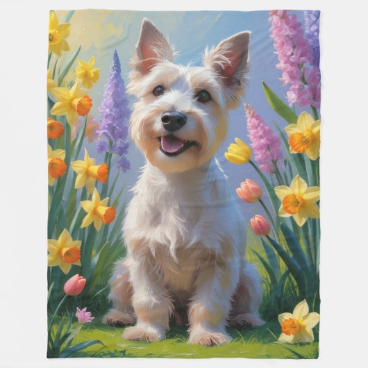 Schotse Terrier Hond Spring Bloemen Schilderen Fleece Deken (Voorkant)
