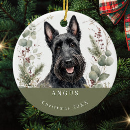 Schotse Terrier Hond Watercolor Kerstmis Keramisch Ornament