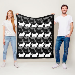 Schotse Terrier hond zwart/grijs/wit, strepen Fleece Deken