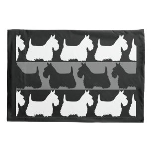 Schotse Terrier hond zwart/grijs/wit, strepen  Kussensloop