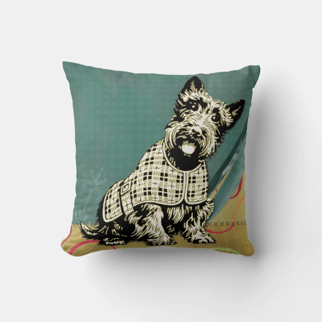 Schotse Terrier Huisdecoratie turquoise roze Kussen (Voorkant)