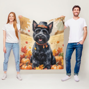 Schotse Terrier in herfstbladeren Thanksgiving kun Fleece Deken