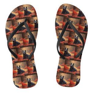 Schotse Terrier in herfstbladeren val inspireert Teenslippers