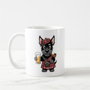 Schotse Terrier in Schotse Kilt met Bier en Pijp Koffiemok