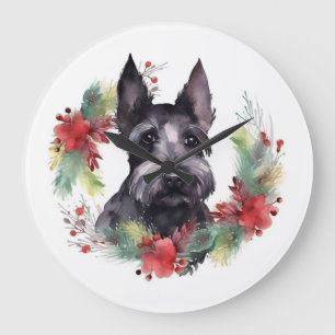 Schotse Terriër Kerstkrans Feestelijke Pup Grote Klok