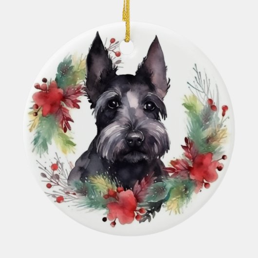 Schotse Terriër Kerstkrans Feestelijke Pup Keramisch Ornament (Achterkant)