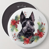Schotse Terriër Kerstkrans Feestelijke Pup Ronde Button 6,0 Cm (Voorkant /achterkant)