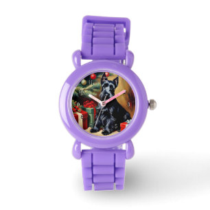 Schotse Terriër met Kerstmis Horloge
