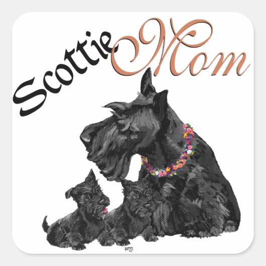 Schotse Terriër Moeder & Pups Vierkante Sticker (Voorkant)