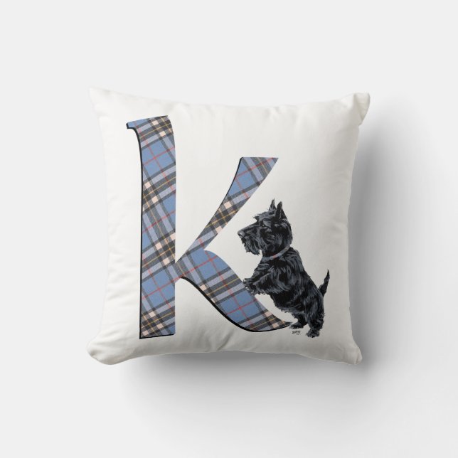 Schotse Terrier Monogram K Kussen (Voorkant)