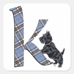 Schotse Terrier Monogram K Vierkante Sticker