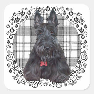 Schotse Terrier op Tartan Vierkante Sticker