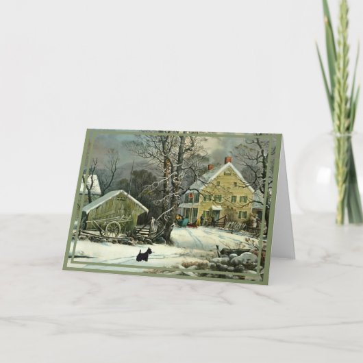 Schotse Terrier Ouderwetse Winter Kaart (Voorkant)