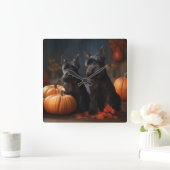 Schotse Terrier Puppy Herfst Delight Pompoen Vierkante Klok (Huis)