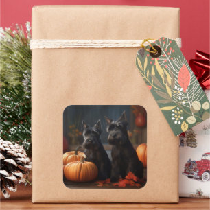 Schotse Terrier Puppy Herfst Delight Pompoen Vierkante Sticker