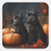 Schotse Terrier Puppy Herfst Delight Pompoen Vierkante Sticker (Voorkant)