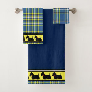 Schotse Terrier/rode halsband/blauwe plaid/border Bad Handdoek