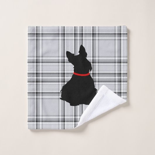 Schotse Terrier/rode halsband/rode vlecht/grens Bad Handdoek (Wasdoekje)