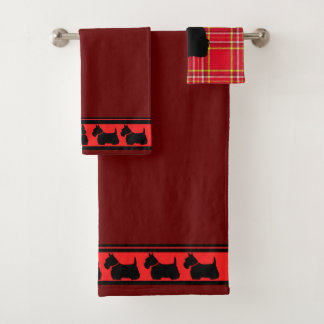 Schotse Terrier/rode halsband/rode vlecht/grens Bad Handdoek