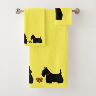 Schotse Terrier/rode halsband/rood Celtisch hart Bad Handdoek