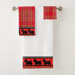 Schotse Terriër/rode kraag/rode plaid/rand Bad Handdoek