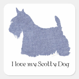 Schotse Terriër Silhouet in Denim Vierkante Sticker