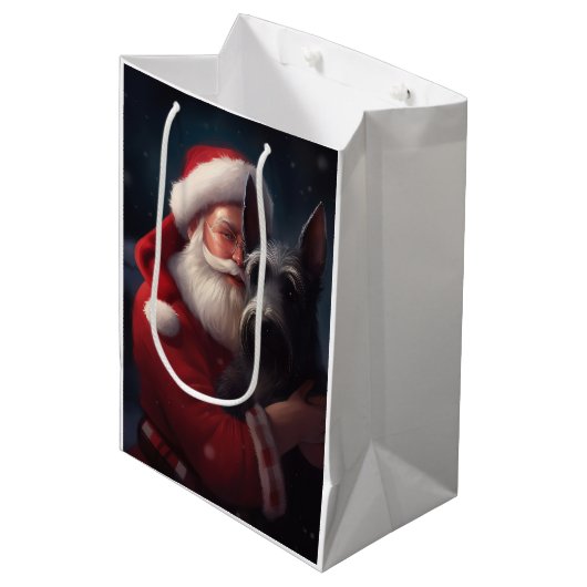 Schotse Terriër Sinterklaas Feestelijke Kerstmis Medium Cadeauzakje (Voorkant Gekanteld)