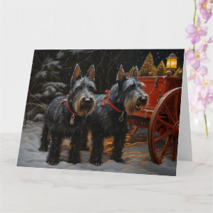 Schotse Terrier Sneeuw Slede Kerst Decoratie Kaart