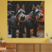 Schotse Terriër Snowy Sleigh Kerst Decor Canvas Afdruk (Insitu (Woonkamer))