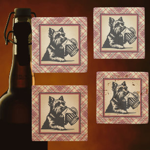 Schotse Terrier Tartan Plaid Aardtinten Stenen Onderzetter
