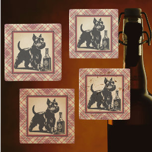 Schotse Terrier Tartan Plaid Aardtinten Stenen Onderzetter