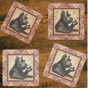 Schotse Terrier Tartan Plaid Aardtinten Stenen Onderzetter