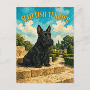 Schotse Terrier, Vintage Waterverf Honden Kunst Briefkaart