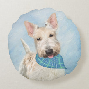 Schotse Terriër Wheaten Hondenschilderij Originele Rond Kussen