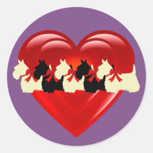 Schotse Terriër zwart/wit dubbel hart/boog Ronde Sticker