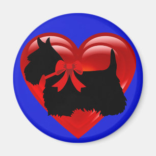 Schotse Terrier zwart/wit rood hart/lint Magneet