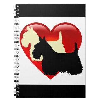 Schotse Terrier zwart/witte silhouet hart Notitieboek