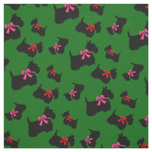 Schotse Terrier zwarte silhouet, rode/roze strik Stof