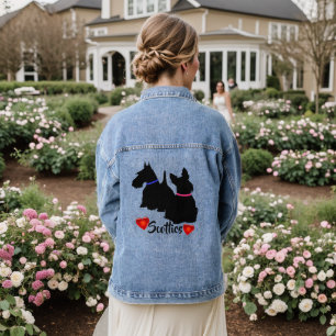Schotse Terrier/ zwarte silhouet roze/blauwe halsb Denim Jacket