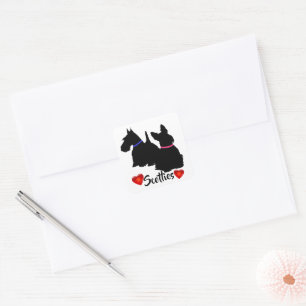 Schotse Terrier/ zwarte silhouet roze/blauwe halsb Vierkante Sticker